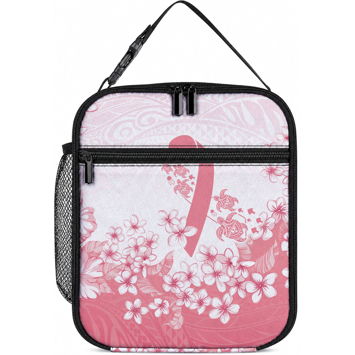 Breast Cancer Awareness Polynesian Lunch Bag Floral Pink Ribbon