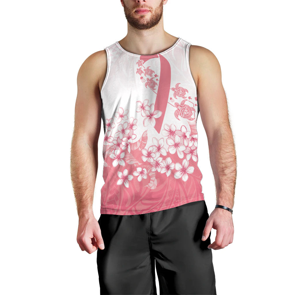 Breast Cancer Awareness Polynesian Men Tank Top Floral Pink Ribbon