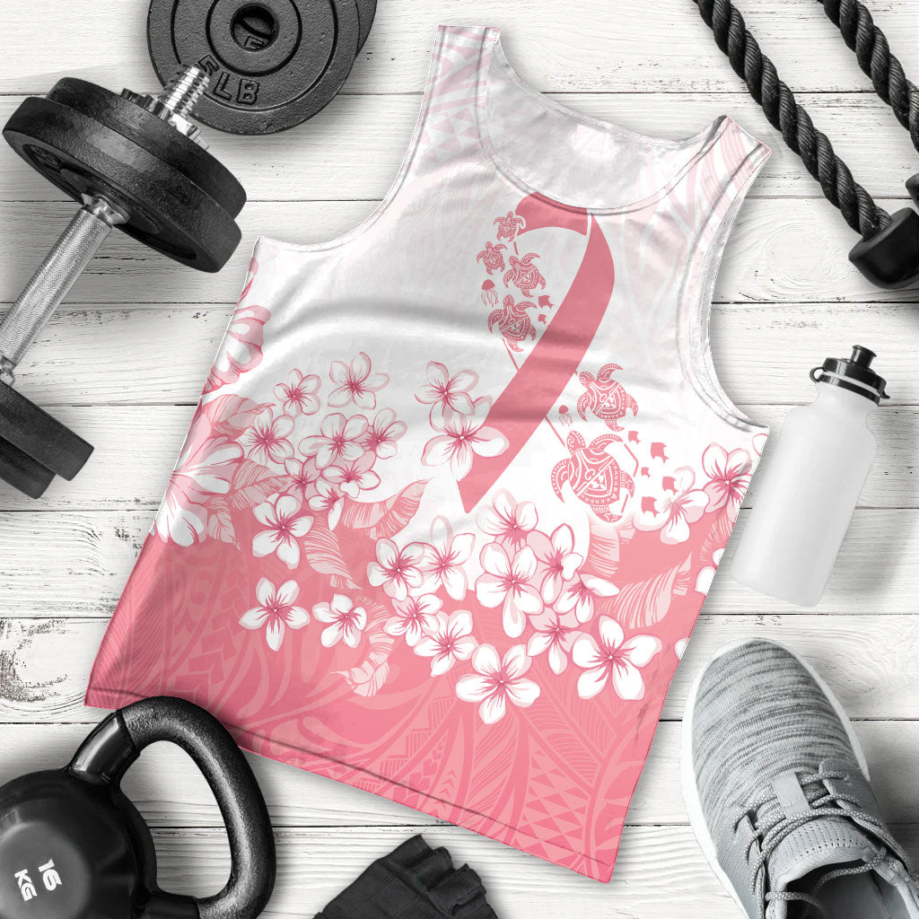 Breast Cancer Awareness Polynesian Men Tank Top Floral Pink Ribbon