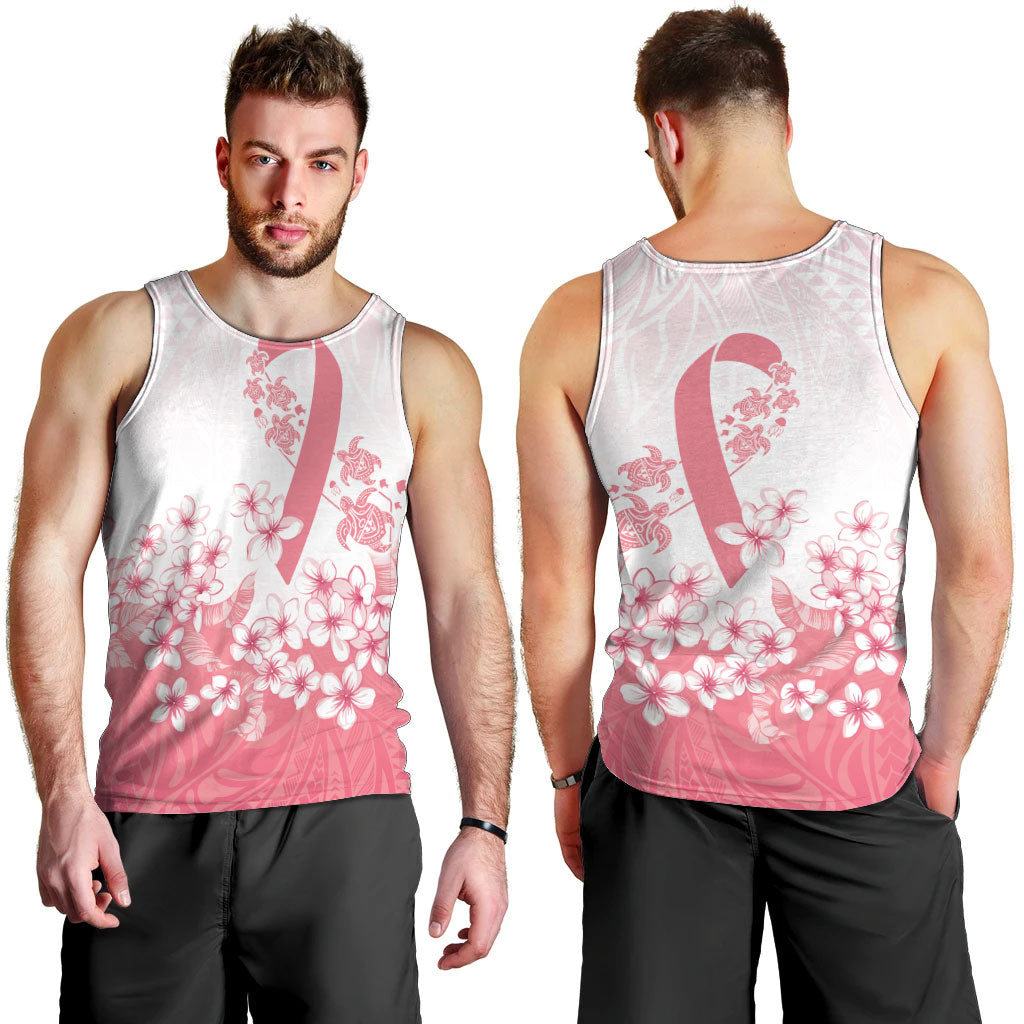 Breast Cancer Awareness Polynesian Men Tank Top Floral Pink Ribbon
