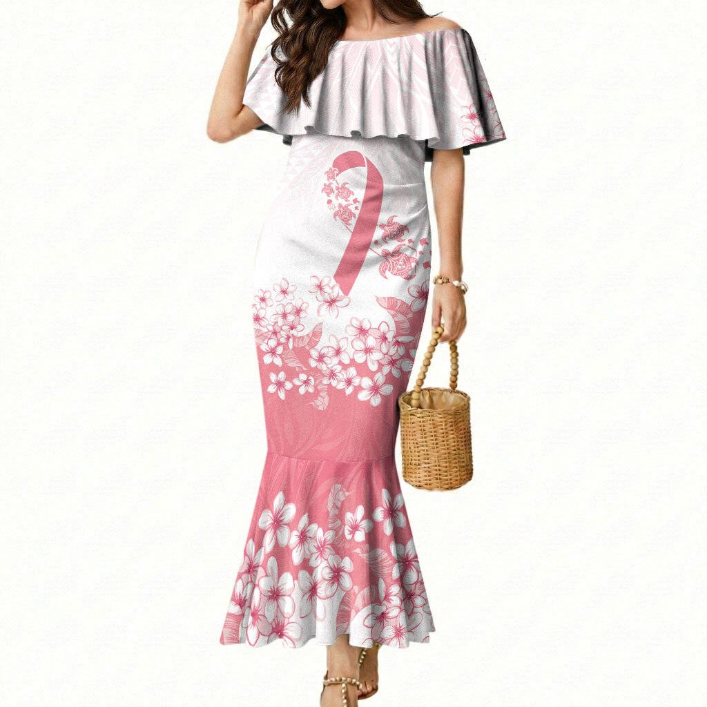 Breast Cancer Awareness Polynesian Mermaid Dress Floral Pink Ribbon