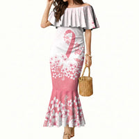 Breast Cancer Awareness Polynesian Mermaid Dress Floral Pink Ribbon