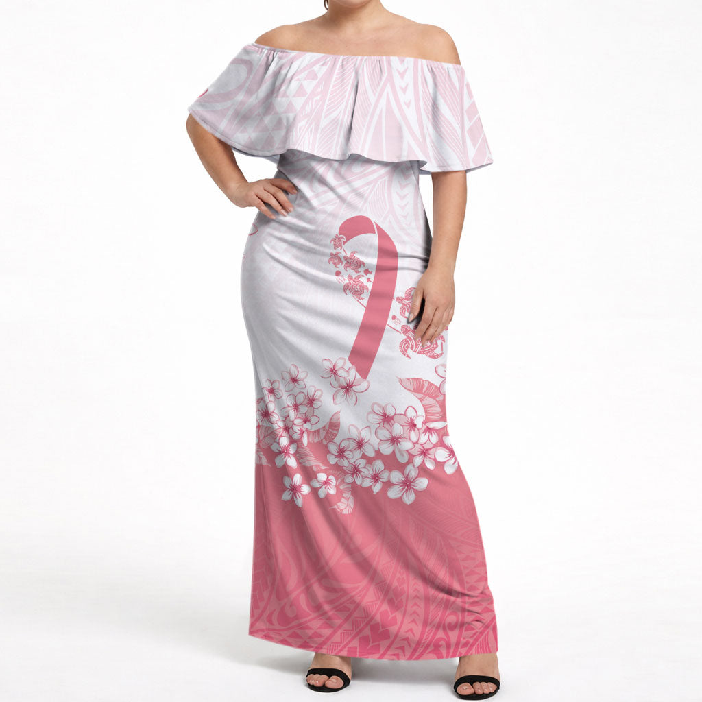 Breast Cancer Awareness Polynesian Off Shoulder Maxi Dress Floral Pink Ribbon