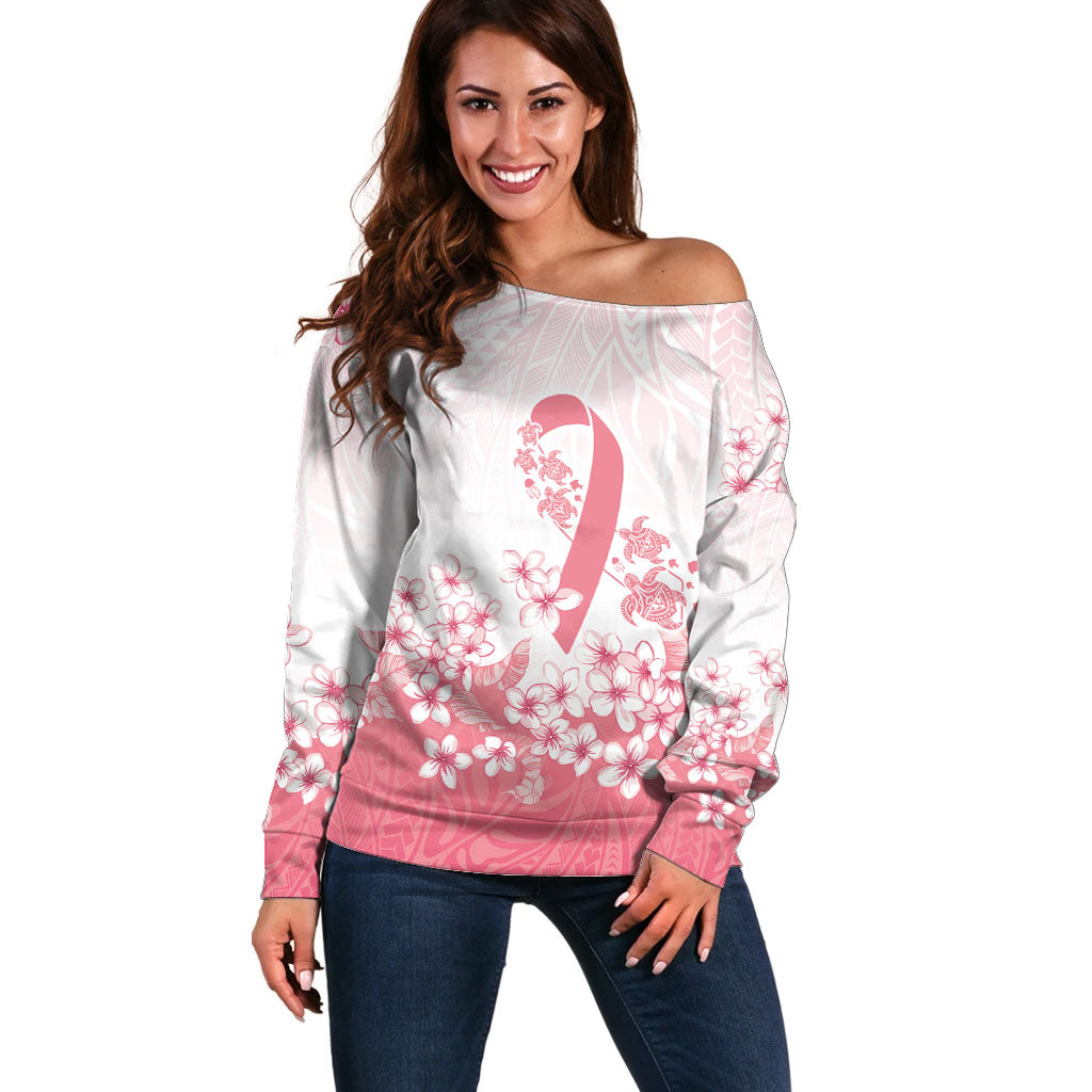 Breast Cancer Awareness Polynesian Off Shoulder Sweater Floral Pink Ribbon