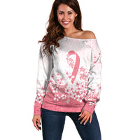 Breast Cancer Awareness Polynesian Off Shoulder Sweater Floral Pink Ribbon