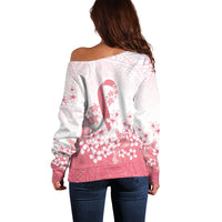 Breast Cancer Awareness Polynesian Off Shoulder Sweater Floral Pink Ribbon
