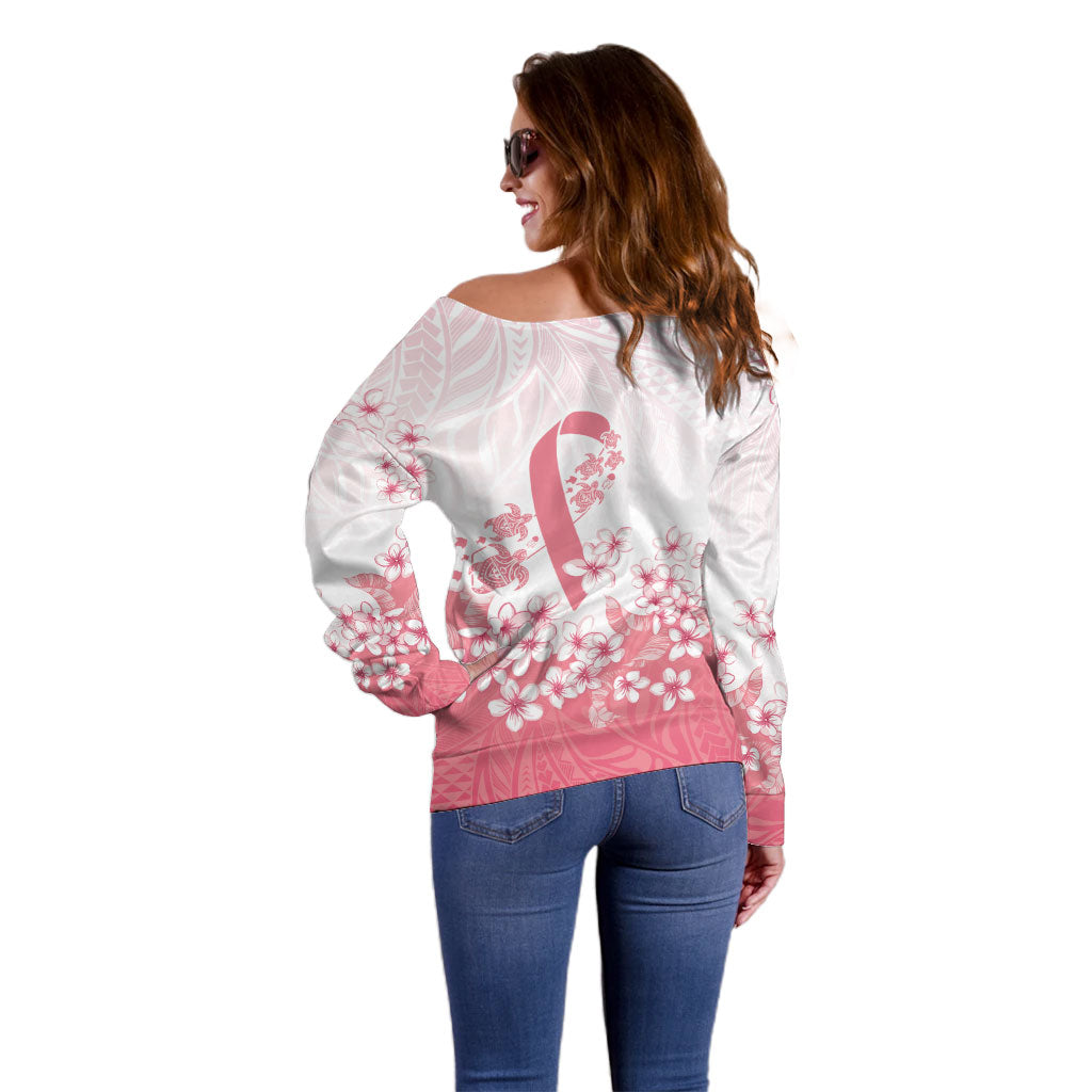 Breast Cancer Awareness Polynesian Off Shoulder Sweater Floral Pink Ribbon