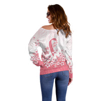 Breast Cancer Awareness Polynesian Off Shoulder Sweater Floral Pink Ribbon