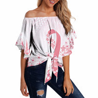Breast Cancer Awareness Polynesian Off Shoulder Wrap Waist Top Floral Pink Ribbon