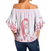 Breast Cancer Awareness Polynesian Off Shoulder Wrap Waist Top Floral Pink Ribbon