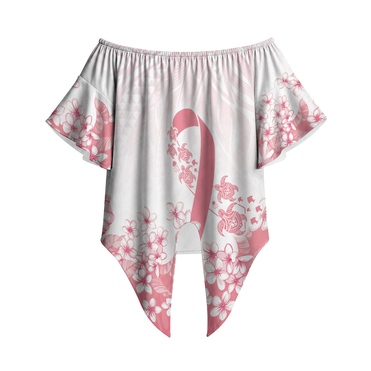 Breast Cancer Awareness Polynesian Off Shoulder Wrap Waist Top Floral Pink Ribbon