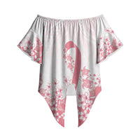 Breast Cancer Awareness Polynesian Off Shoulder Wrap Waist Top Floral Pink Ribbon