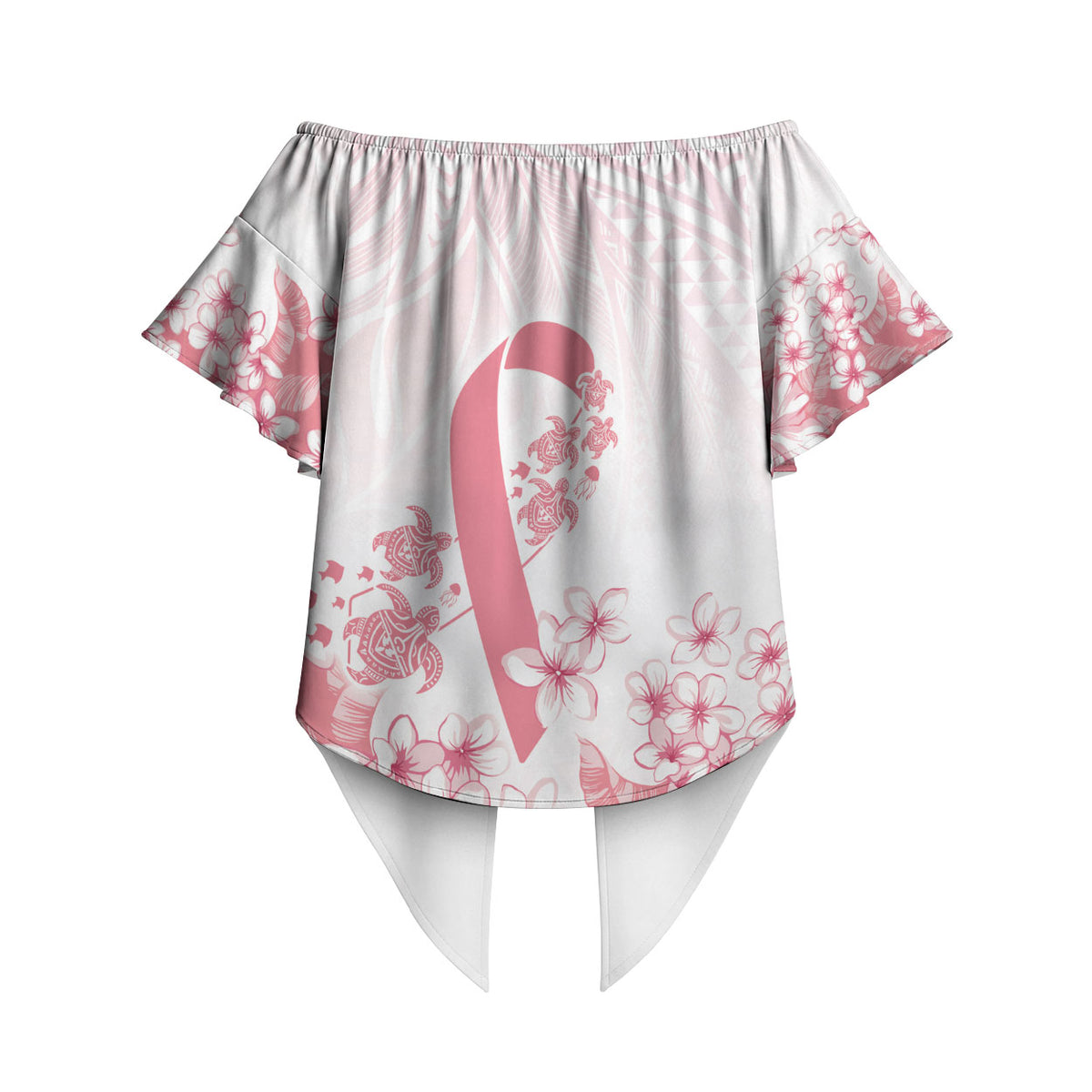 Breast Cancer Awareness Polynesian Off Shoulder Wrap Waist Top Floral Pink Ribbon