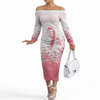 Breast Cancer Awareness Polynesian Off The Shoulder Long Sleeve Dress Floral Pink Ribbon