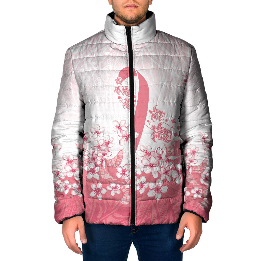 Breast Cancer Awareness Polynesian Padded Jacket Floral Pink Ribbon