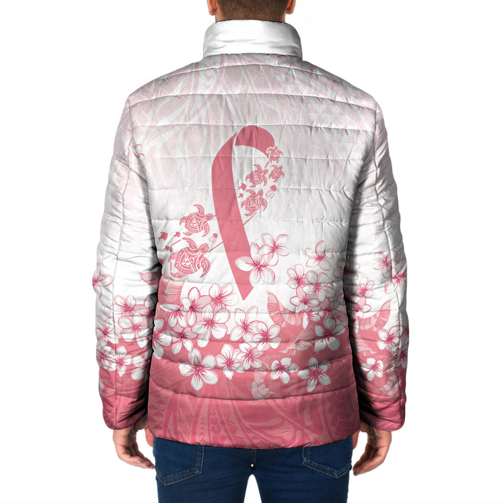 Breast Cancer Awareness Polynesian Padded Jacket Floral Pink Ribbon