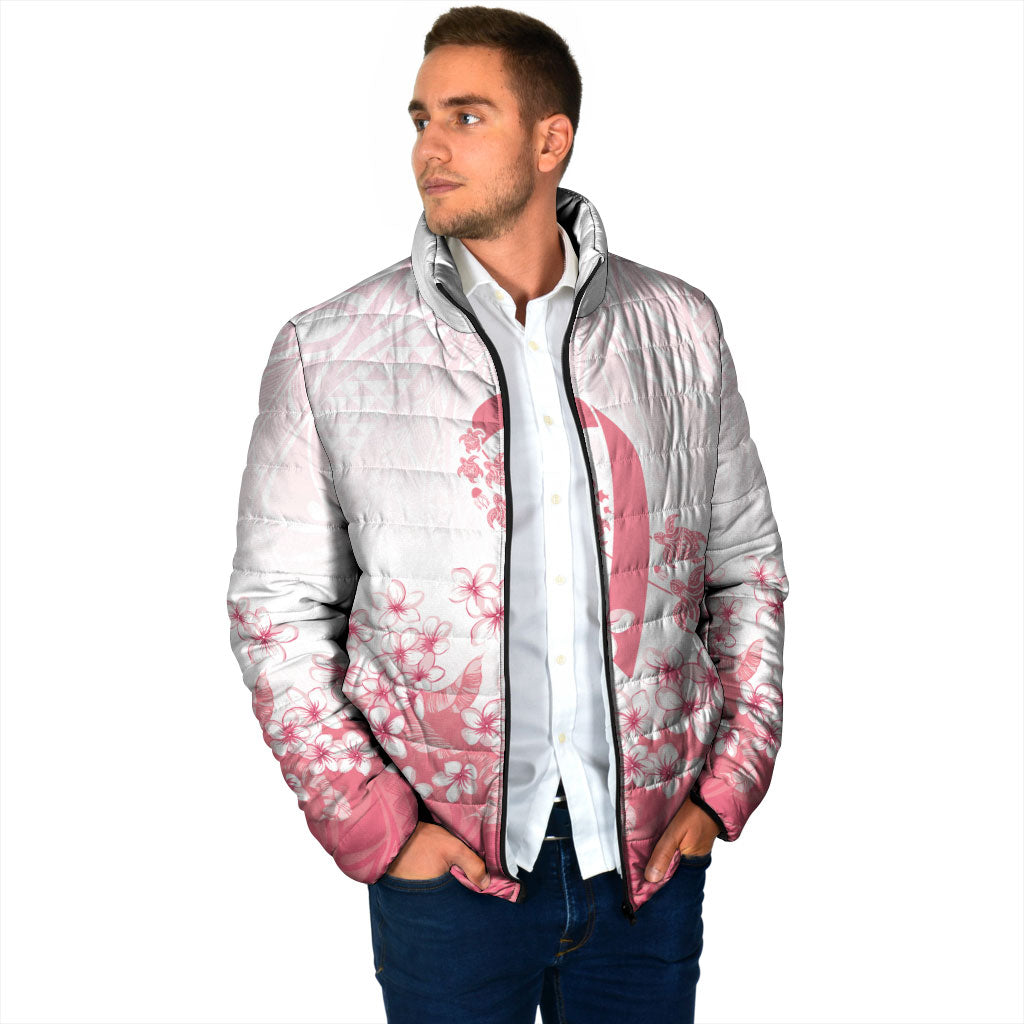 Breast Cancer Awareness Polynesian Padded Jacket Floral Pink Ribbon