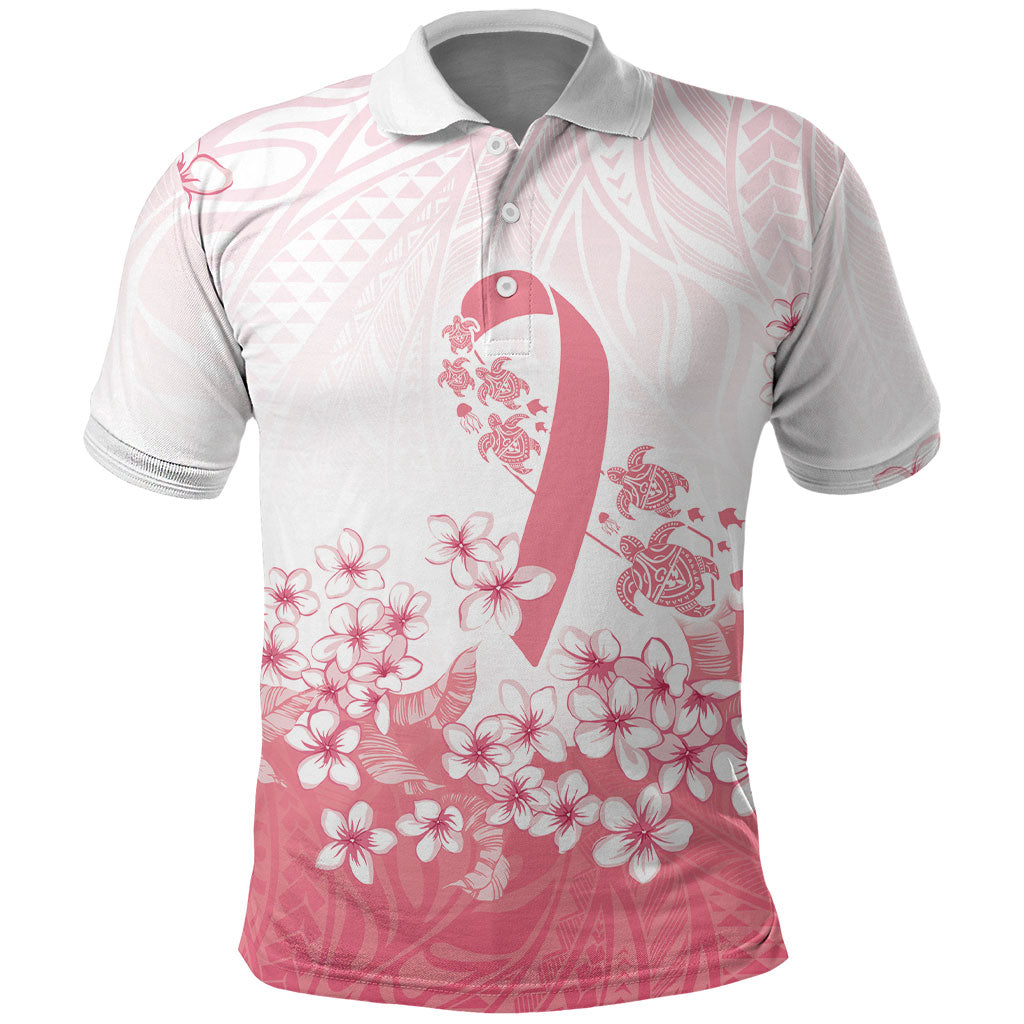 Breast Cancer Awareness Polynesian Polo Shirt Floral Pink Ribbon
