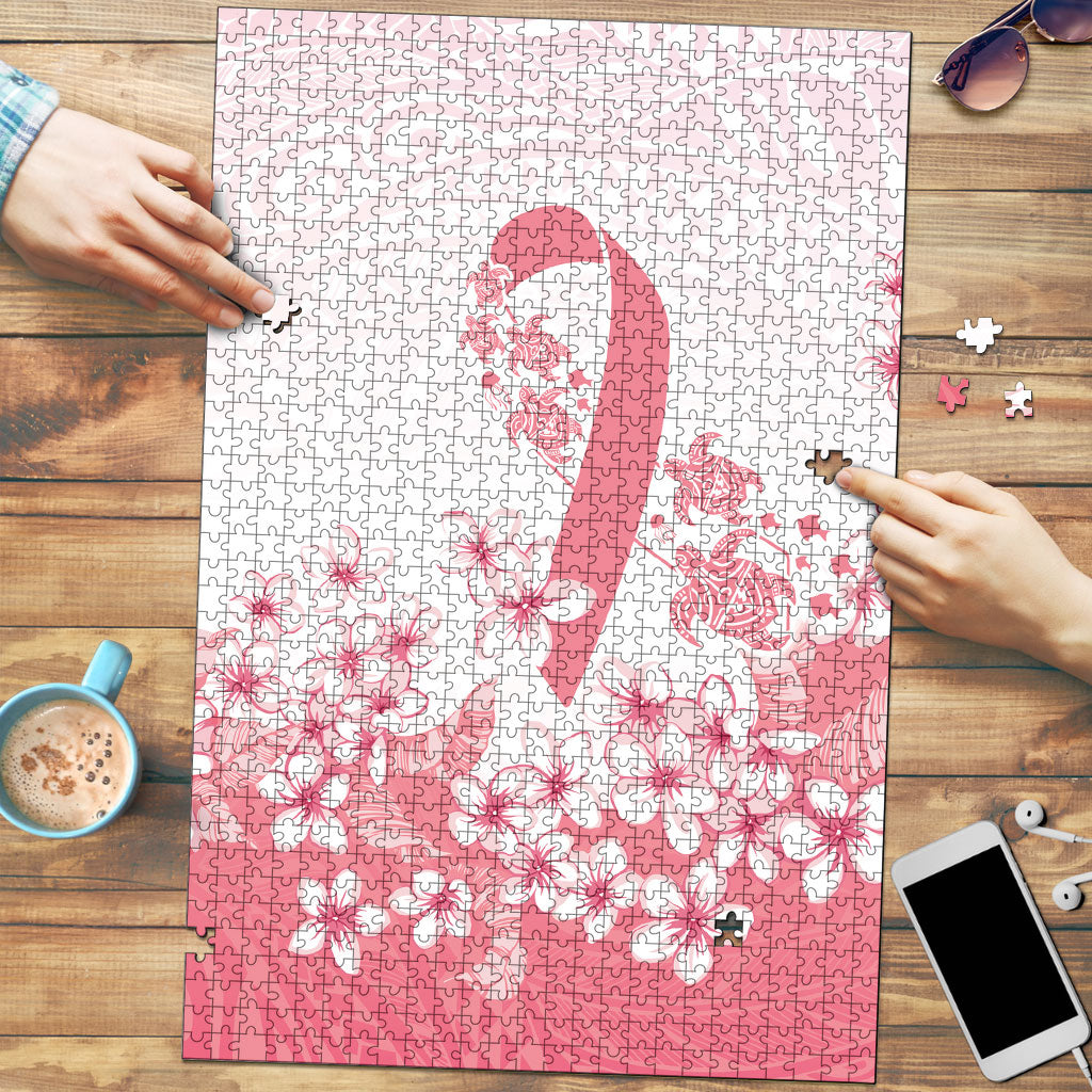 Breast Cancer Awareness Polynesian Puzzle Floral Pink Ribbon