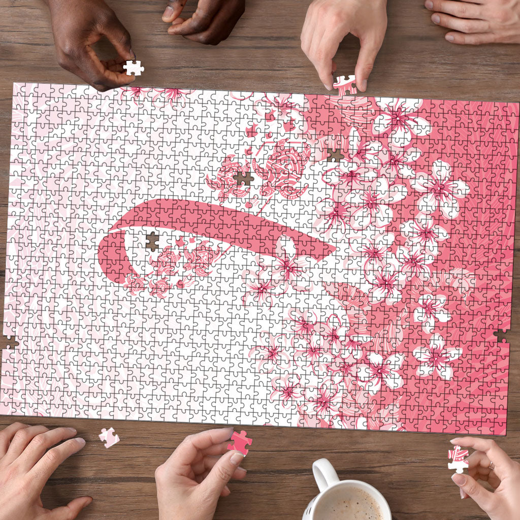 Breast Cancer Awareness Polynesian Puzzle Floral Pink Ribbon