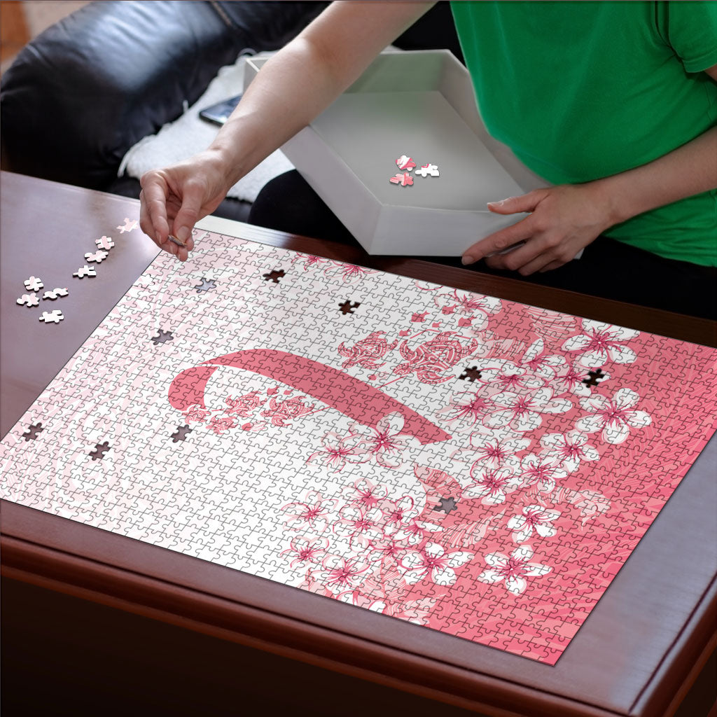 Breast Cancer Awareness Polynesian Puzzle Floral Pink Ribbon