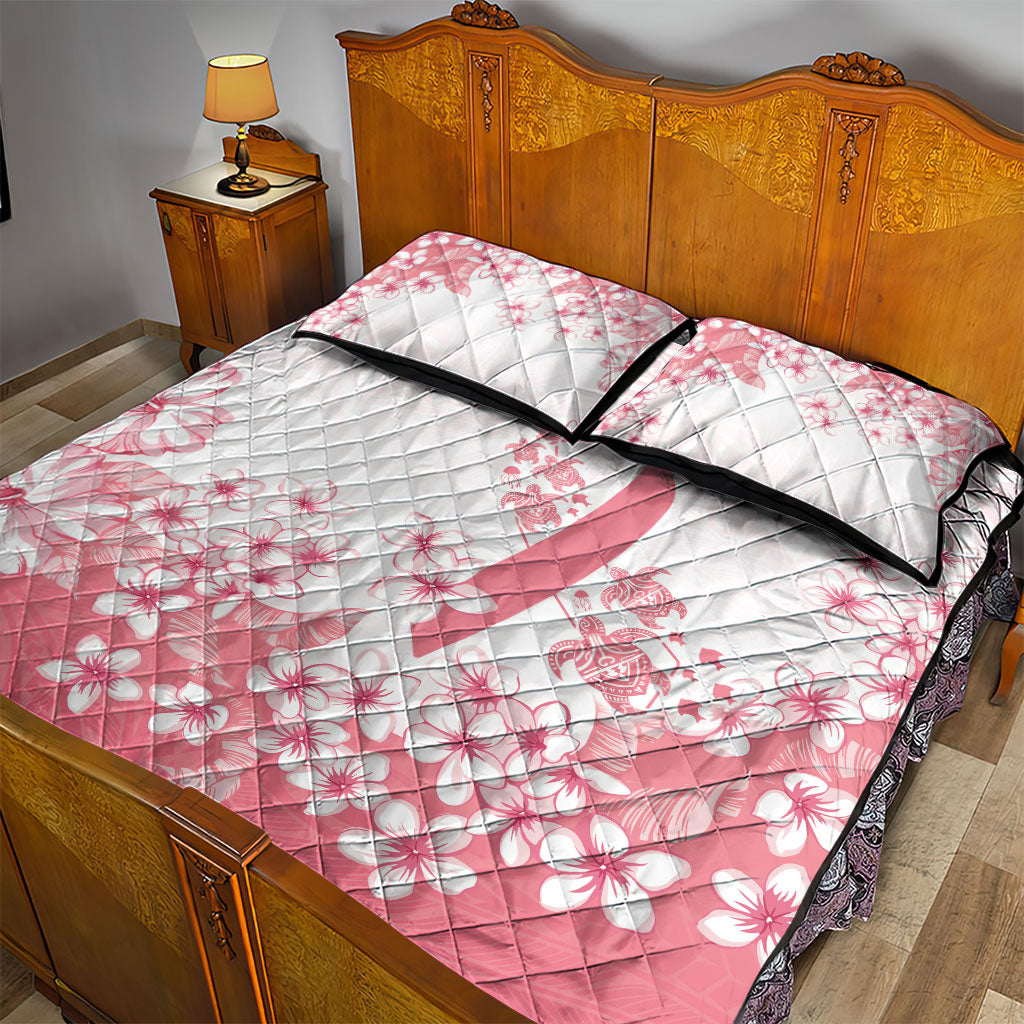 Breast Cancer Awareness Polynesian Quilt Bed Set Floral Pink Ribbon