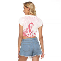 Breast Cancer Awareness Polynesian Raglan Cropped T Shirt Floral Pink Ribbon
