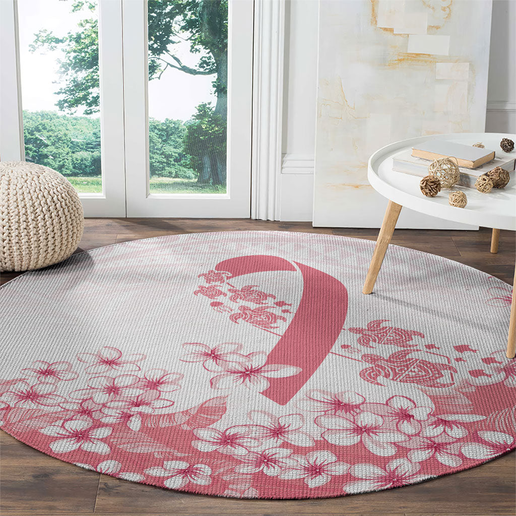 Breast Cancer Awareness Polynesian Round Carpet Floral Pink Ribbon