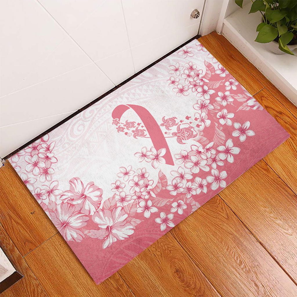 Breast Cancer Awareness Polynesian Rubber Doormat Floral Pink Ribbon
