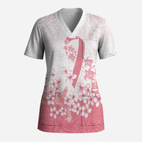 Breast Cancer Awareness Polynesian Scrub Top Floral Pink Ribbon
