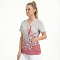 Breast Cancer Awareness Polynesian Scrub Top Floral Pink Ribbon