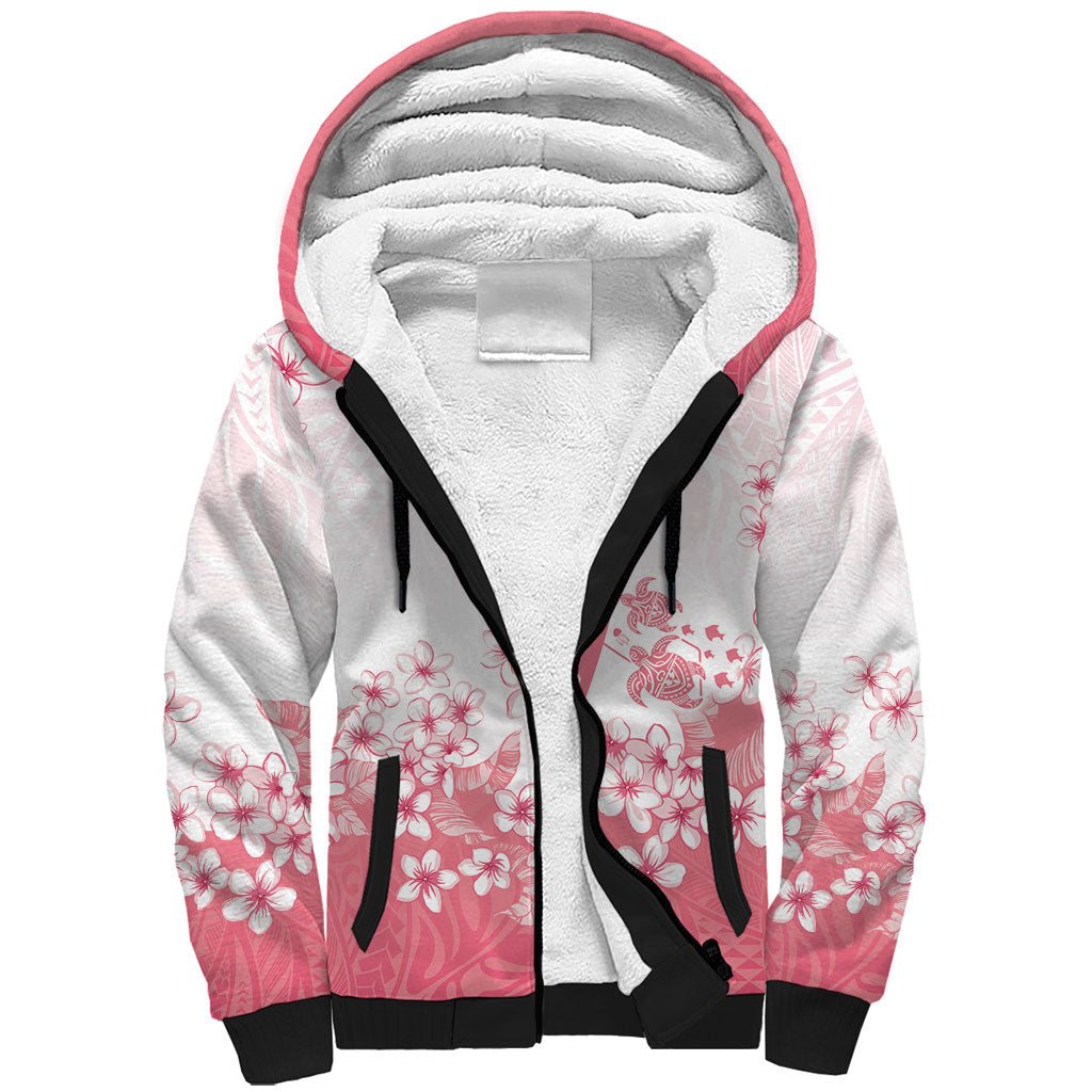 Breast Cancer Awareness Polynesian Sherpa Hoodie Floral Pink Ribbon