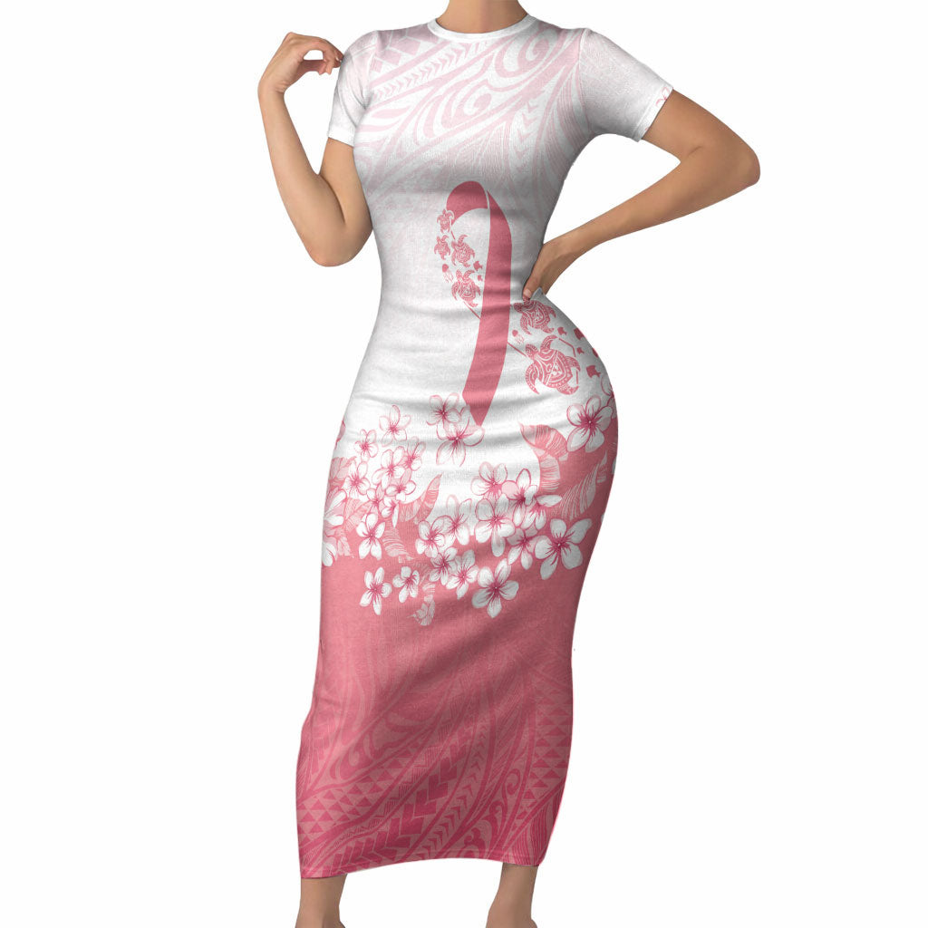 Breast Cancer Awareness Polynesian Short Sleeve Bodycon Dress Floral Pink Ribbon