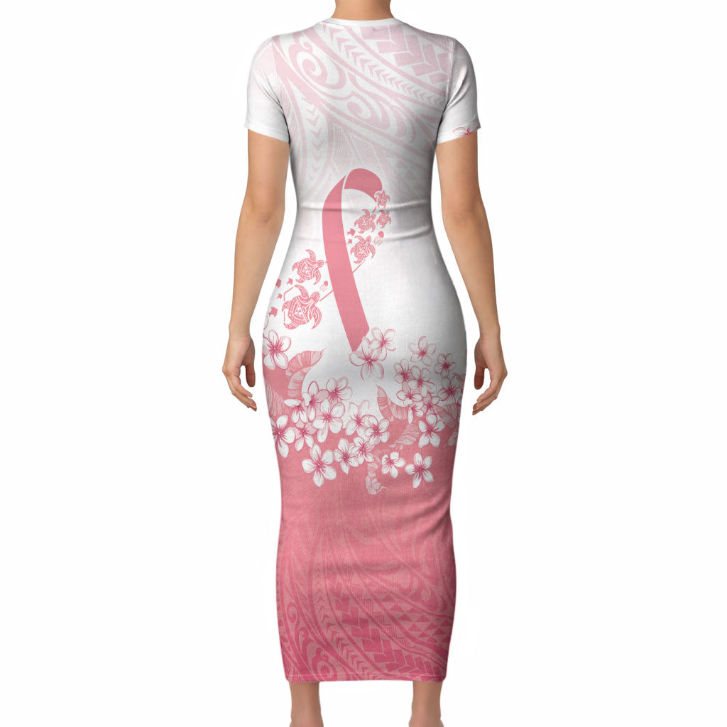 Breast Cancer Awareness Polynesian Short Sleeve Bodycon Dress Floral Pink Ribbon