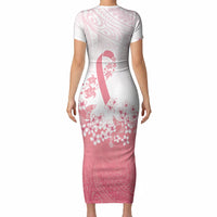 Breast Cancer Awareness Polynesian Short Sleeve Bodycon Dress Floral Pink Ribbon