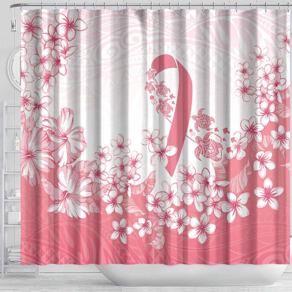 Breast Cancer Awareness Polynesian Shower Curtain Floral Pink Ribbon