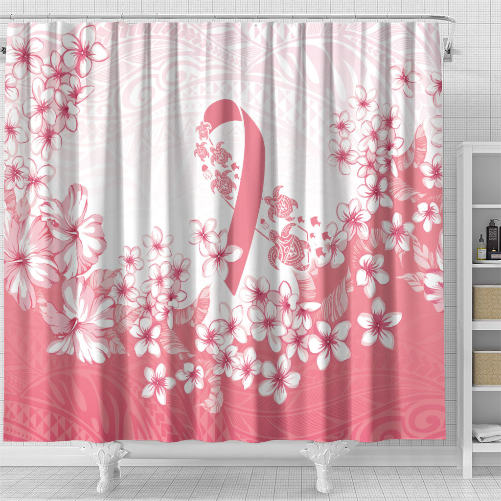 Breast Cancer Awareness Polynesian Shower Curtain Floral Pink Ribbon