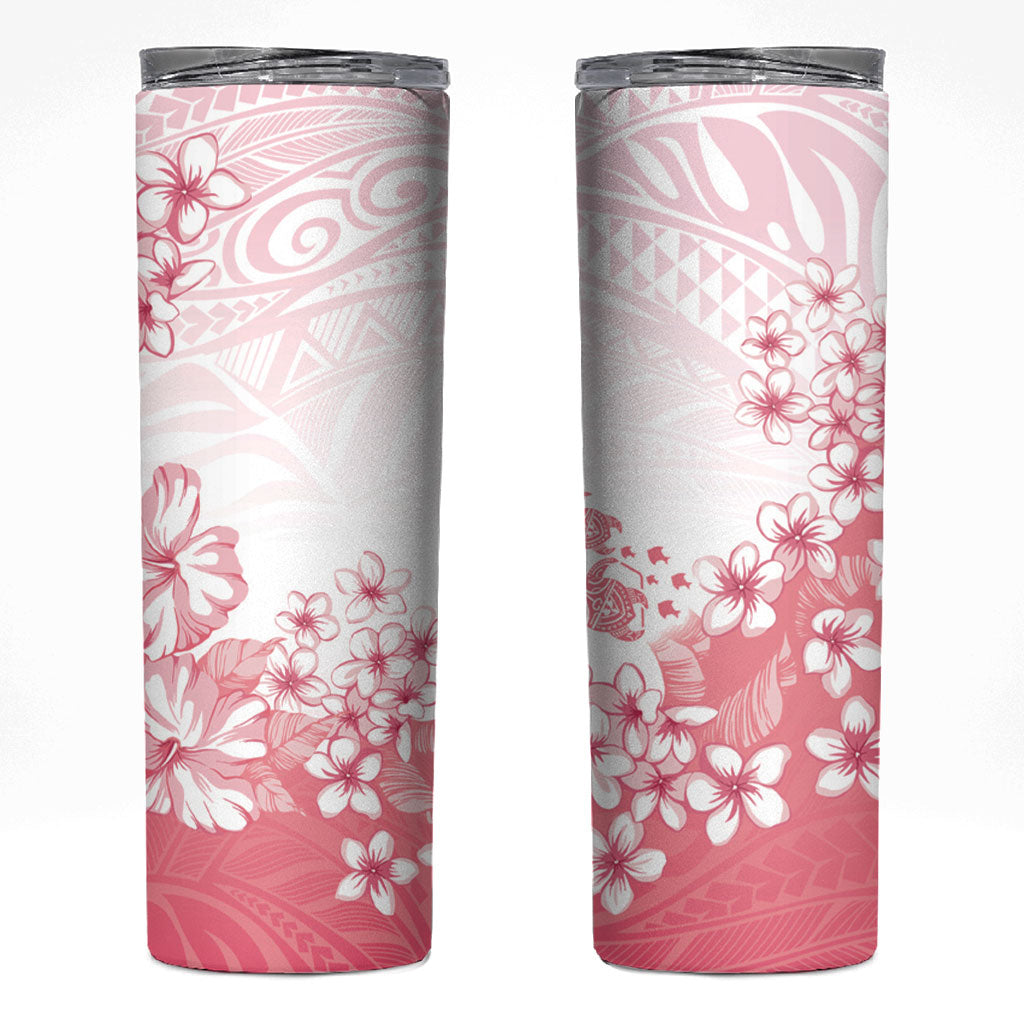 Breast Cancer Awareness Polynesian Skinny Tumbler Floral Pink Ribbon