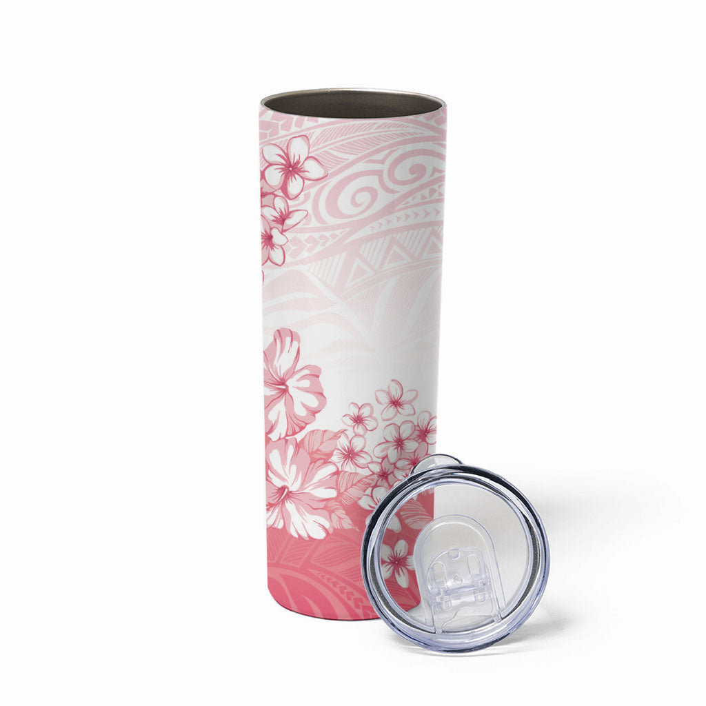 Breast Cancer Awareness Polynesian Skinny Tumbler Floral Pink Ribbon