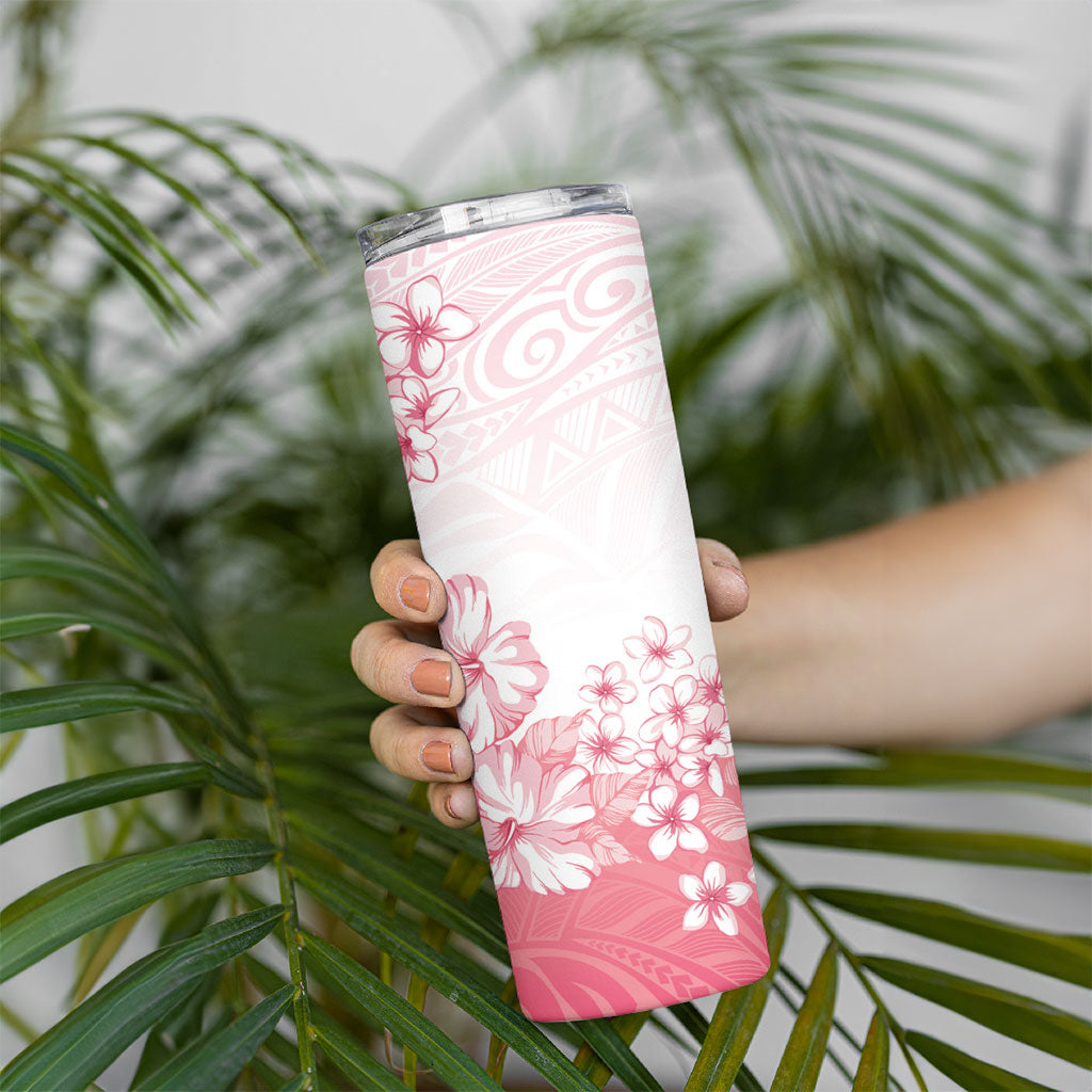 Breast Cancer Awareness Polynesian Skinny Tumbler Floral Pink Ribbon