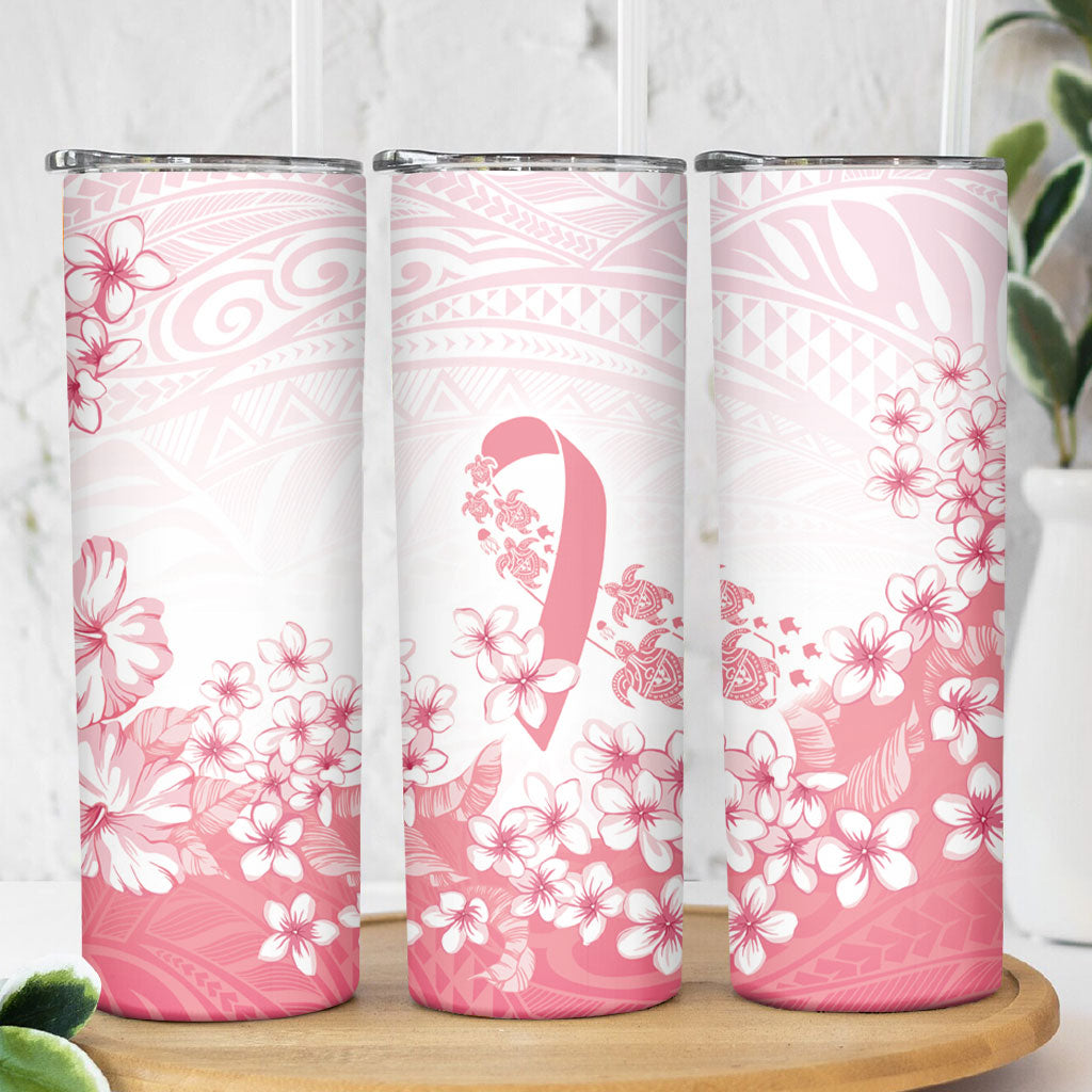 Breast Cancer Awareness Polynesian Skinny Tumbler Floral Pink Ribbon