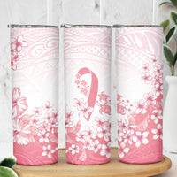 Breast Cancer Awareness Polynesian Skinny Tumbler Floral Pink Ribbon
