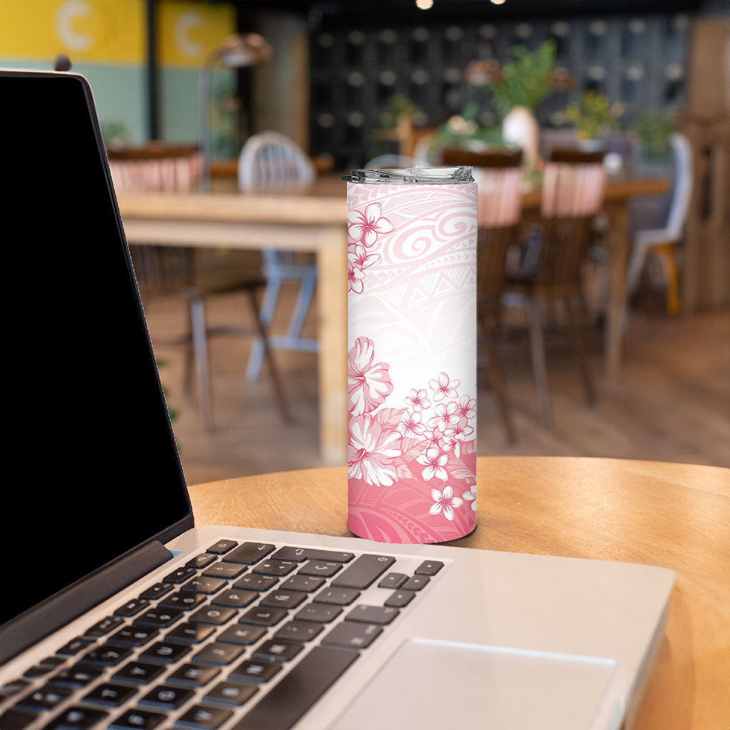 Breast Cancer Awareness Polynesian Skinny Tumbler Floral Pink Ribbon