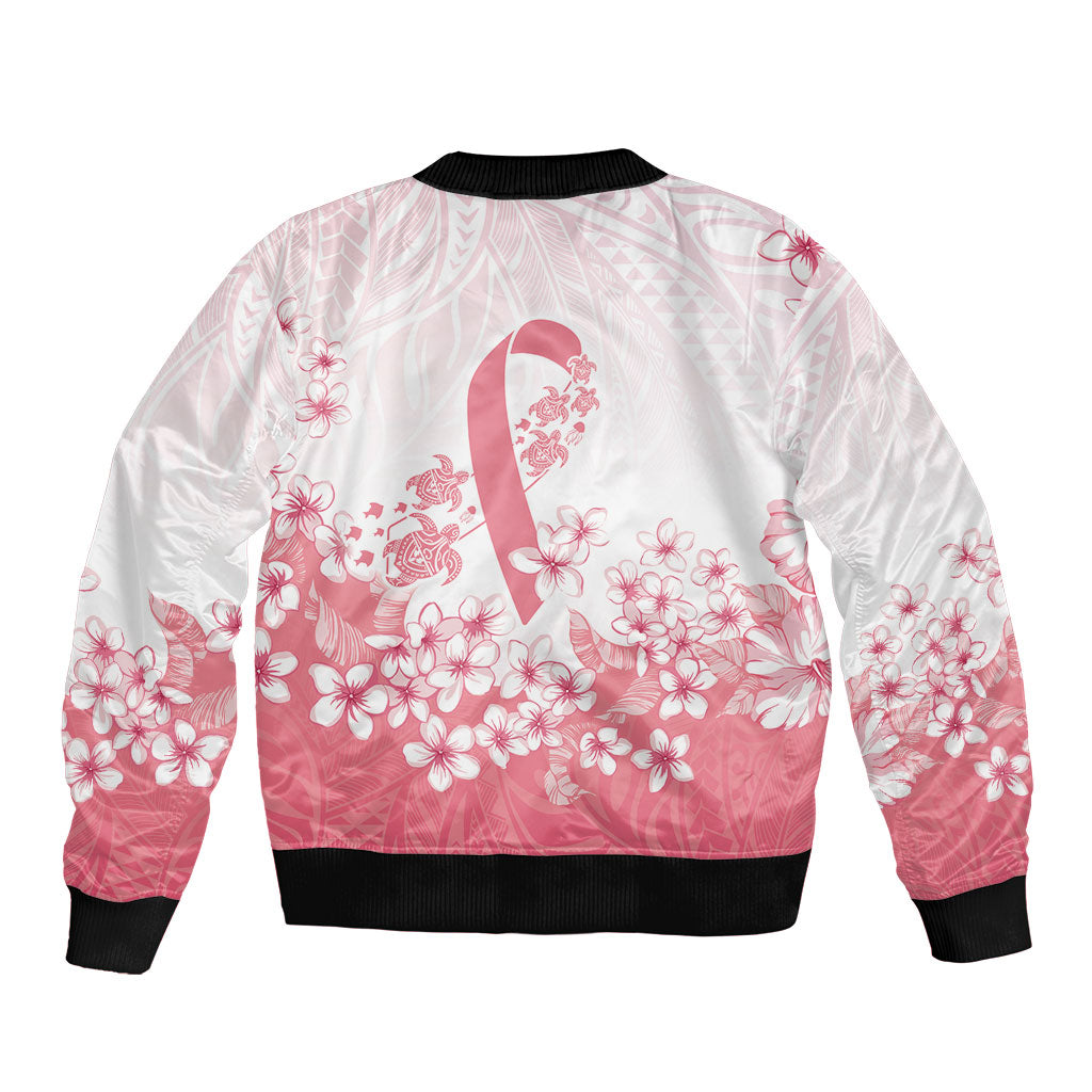 Breast Cancer Awareness Polynesian Sleeve Zip Bomber Jacket Floral Pink Ribbon
