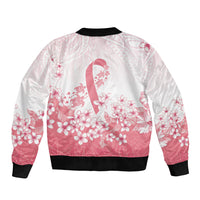 Breast Cancer Awareness Polynesian Sleeve Zip Bomber Jacket Floral Pink Ribbon