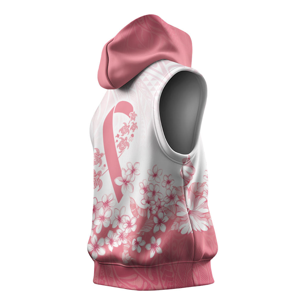 Breast Cancer Awareness Polynesian Sleeveless Hoodie Floral Pink Ribbon