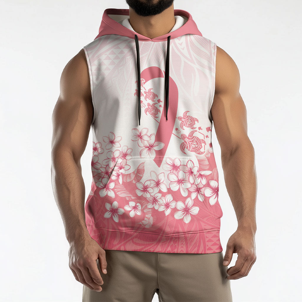 Breast Cancer Awareness Polynesian Sleeveless Hoodie Floral Pink Ribbon