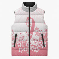 Breast Cancer Awareness Polynesian Sleeveless Puffer Jacket Floral Pink Ribbon