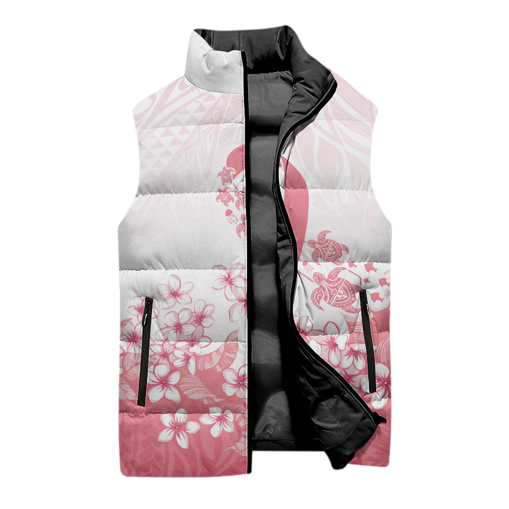 Breast Cancer Awareness Polynesian Sleeveless Puffer Jacket Floral Pink Ribbon