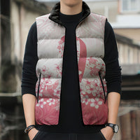 Breast Cancer Awareness Polynesian Sleeveless Puffer Jacket Floral Pink Ribbon